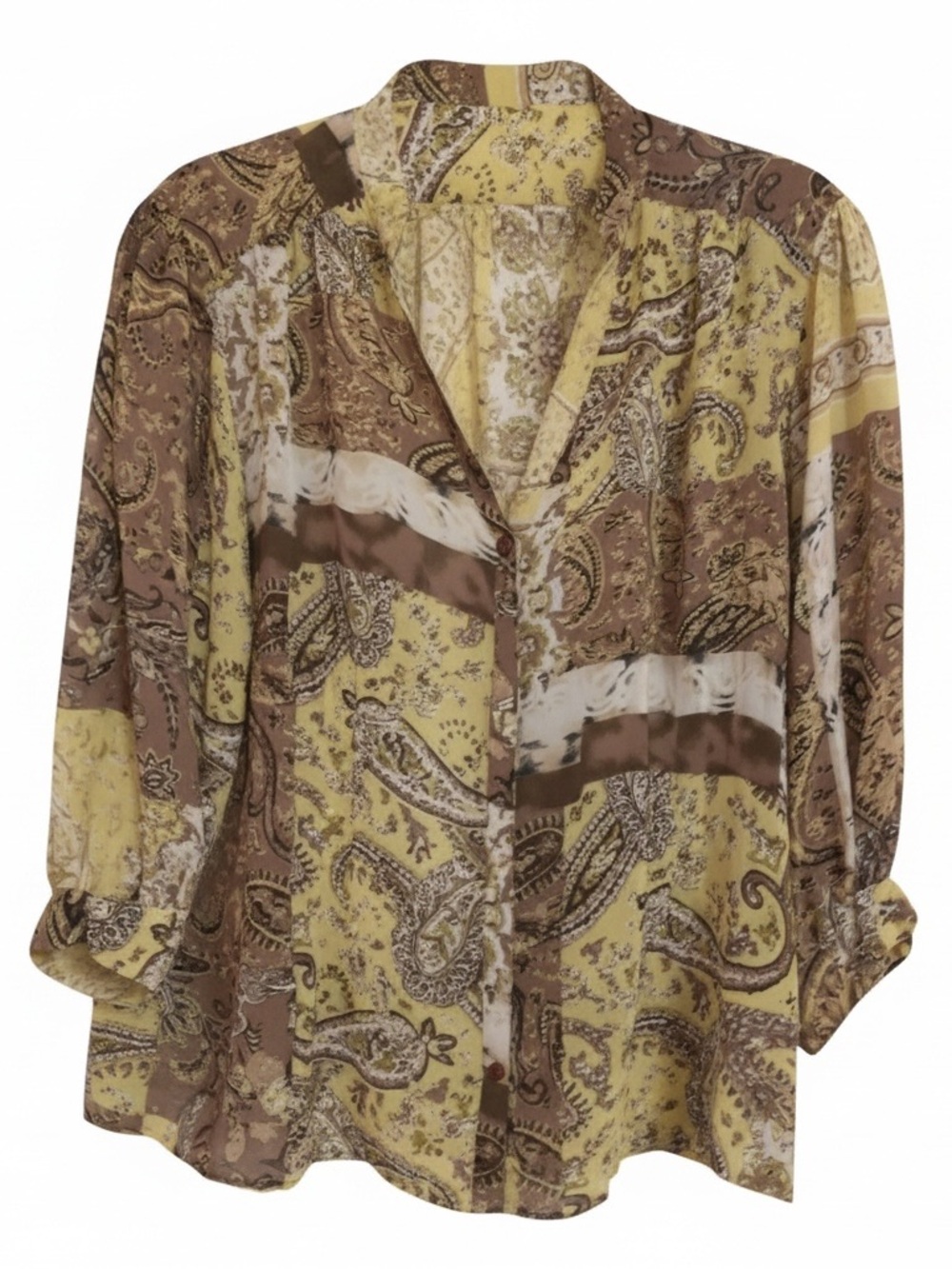Violet & Claire Yellow and Brown Paisley Patchwork Blouse